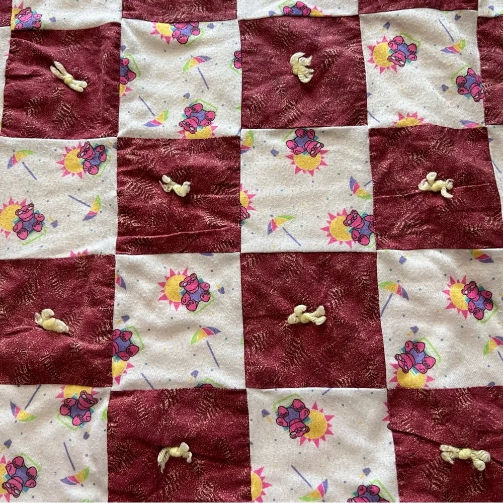 Vintage Handmade Patchwork Quilt 50x42 | Bears & Sunshine Print | Cozy Throw